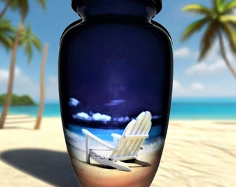 Empty Beach Chair, Cremation Urn | Memories of the beach ash urn  | beach themed cremation urn.  Ships from USA not India.