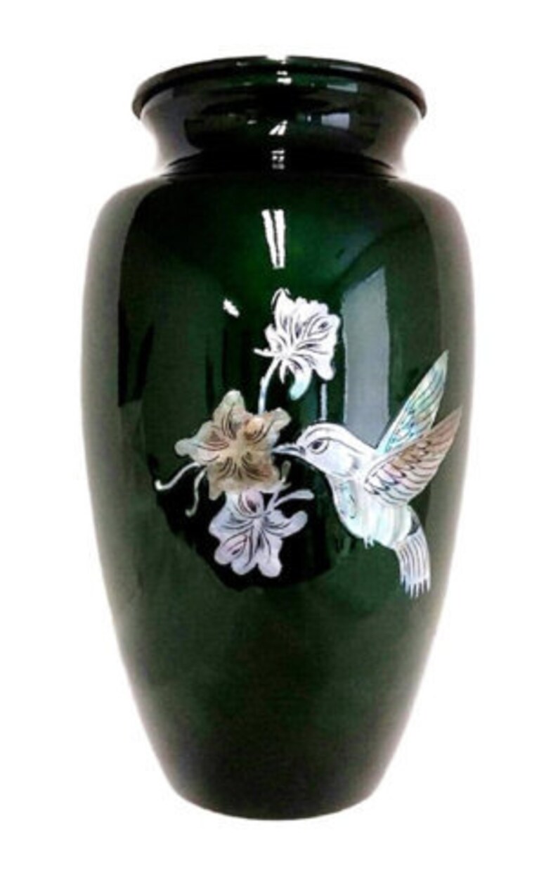 Mother of Pearl Inlaid Hummingbird Cremation Urn Themed Bird Cremation