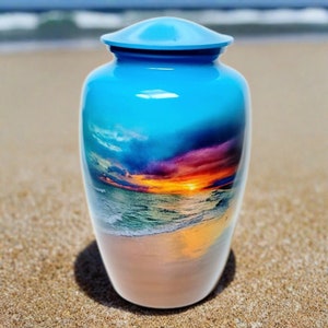 Adult Human Cremation Urn | Beautiful Beach Scene Ash urn | Incredible Colors | Beach Themed Urn | Titled "Beach Bliss'