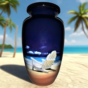 An Empty Beach Chair cremation urn | Adult Cremation Urn |Themed Beach and Ocean urn | Titled "Endless Summer"