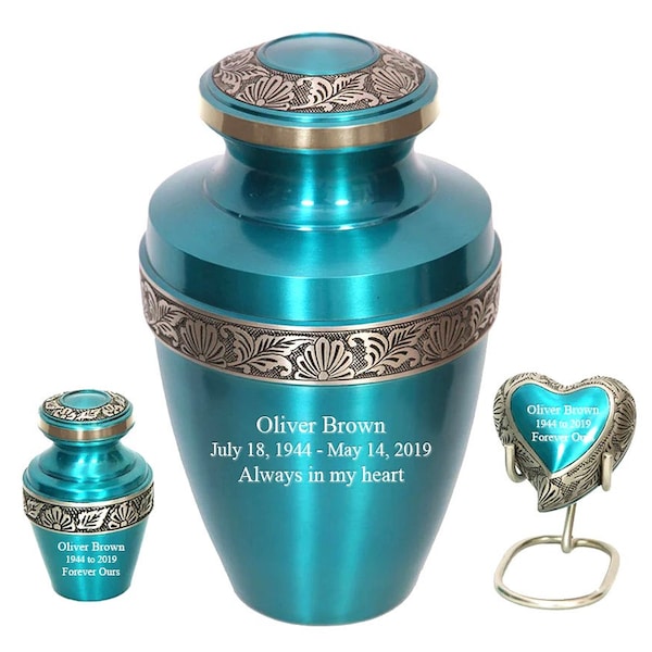 Teal ash cremation urn |A beautiful urn for a man or women | Can be engraved| Inventory in the US no waiting. Amazing sheen & workmanship.