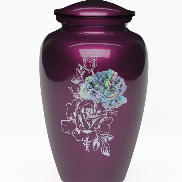 Adult human cremation ash urn | Beautiful Mother of Rose on a Burgundy background | A one of a kind, each one slightly different.
