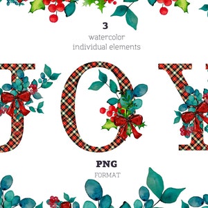 Clipart de Navidad Feliz invierno acuarela vacaciones JOY PNG. Artículos navideños pintados a mano Cuadros digitales de Navidad Arte digital