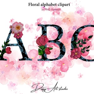 Alphabet color clipart, watercolor clipart, romantic wedding, wildflowers, watercolor bouquet, wedding invitation, AZ clip art PNG