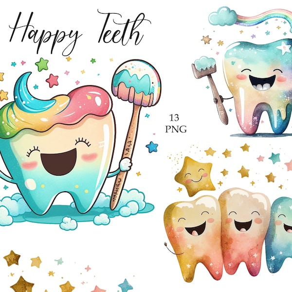 Dental Clipart, Happy Teeth, Instant download, PNG