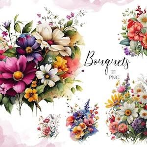 Wildflower Bouquets Clipart, Bouquets Png, Colorful flowers, Instant download, PNG