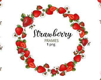 Strawberry frame, png frame, summer clipart, instant download