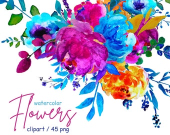 Aquarell Farbe Clipart 45 Helle Zweige, Blumen, Blätter, Digital Clip Aquarell, Aquarell Farbe PNG