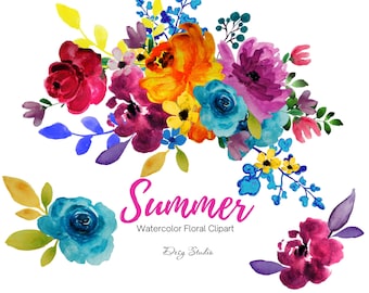 Helle Aquarell Blumen Clipart Digital download Aquarell Sommer Frühling Aquarell Clip Art Blumen Blatt Zweig, Aquarell Blumen, PNG