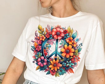 Watercolor Retro Flower Peace Sign, Peace Symbol,  Sublimation Digital Design Download, PNG