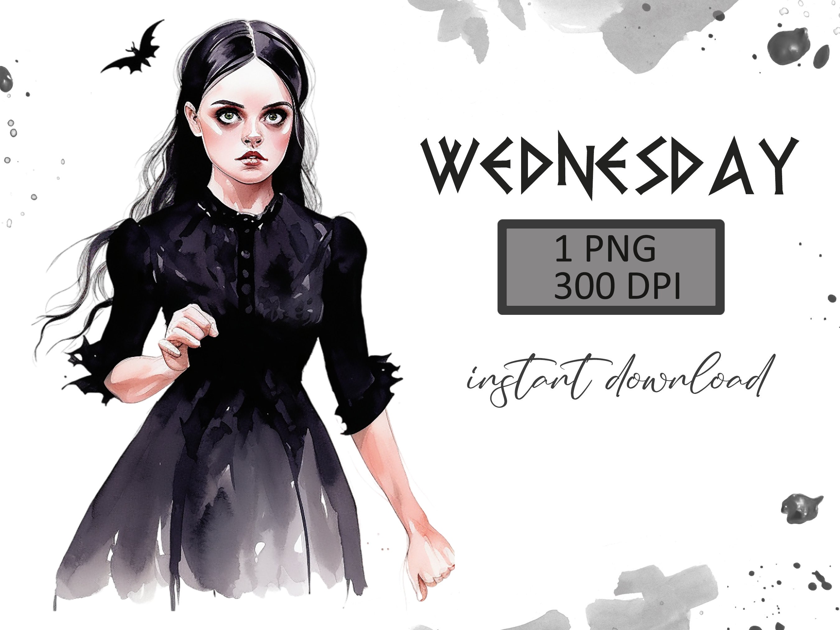 Wednesday Addams Clipart, Wednesday PNG, Gothic Girl, Girl Llustration ...