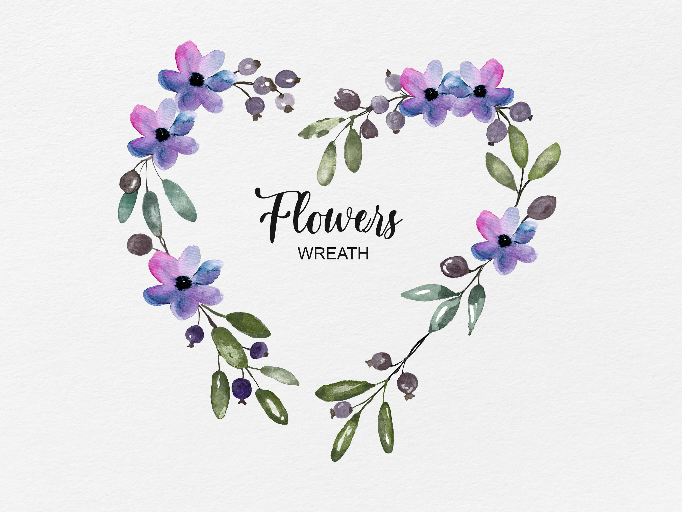 Watercolor Wreath With Flowers Clipart, Flower Heart Wreath, Wedding ...