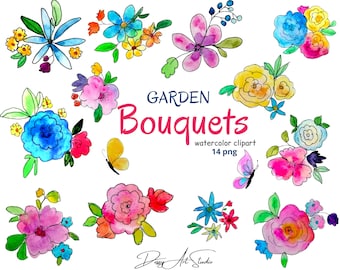 Watercolor flowers bouquets / hand-painted illustrations bright watercolor flower arrangements /flower bouquet Free commercial use