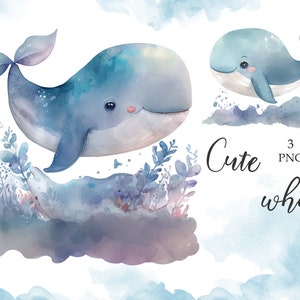 Süßer Wal Clipart, Aquarell Wal Clipart, Unter dem Meer Clipart, Ozean Clipart, Kinderzimmer Deko, Sublimation, Süßer Wal, PNG