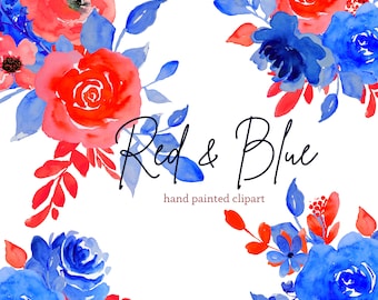 Aquarelle fleurs, Clipart floral, Couleur clipart rouge et bleu Télécharger aquarelle art numérique PNG