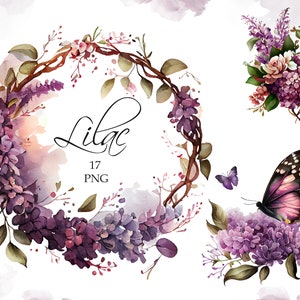 Acuarela Lila Clipart Png, Lila clip art, Boda, Ramos, Wretahs, Descarga instantánea, PNG