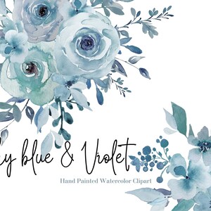 Blue and Violets watercolor floral clipart Light blue flowers clip art sky blue dusty blue bouquet wedding graphics spring clipart PNG