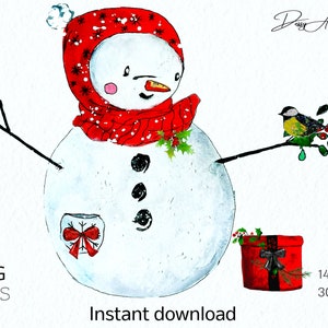 Carino pupazzo di neve clip art, Clip Art di Natale, Grafica disegnata a mano, download istantaneo