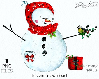 Cute snowman clip art, Christmas clip art, Hand drawn graphics, instant download