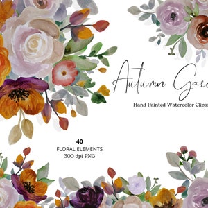 40 PNG, Herbst Garten Aquarell Farben Blumen Clipart Sammlung Herbst Herbst Sträuße & Separate Elemente Hochzeit Design PNG