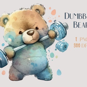 Mignon ours en peluche Clipart, ours haltère, téléchargement immédiat, PNG