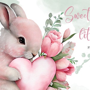 Hase Aquarell Clipart, niedliche Baby-Dusche-Grafik, Kinderzimmer-Kunst, Waldtier, PNG