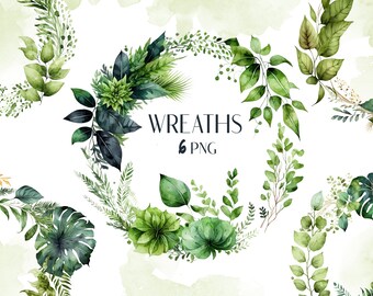 Watercolor botanical wreaths clipart, Wreaths, Wedding, Instant download, PNG