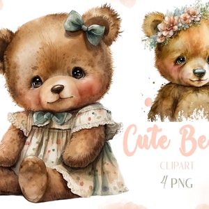 Cute bears clipart, Nursery decor, Nursery png, Instant download, PNG