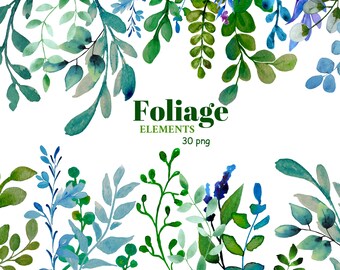 Watercolor clip Green leaves Branches Leaves Green Bright emerald watercolor clips, PNG