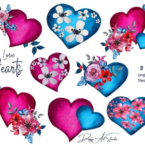 Watercolor hearts in love clipart, Love hearts PNG, romantic clipart, love, instant download PNG