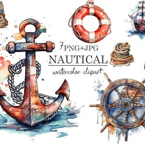 Nautical watercolor clipart, Sea illustration PNG, Watercolor clipart, Summer, Nursery, Instant download