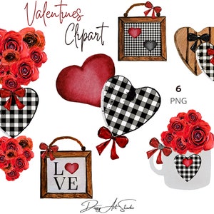 Watercolor clipart for Valentine&#39;s Day, Love clipart, Hand drawn graphics, instant download, digital clipart PNG