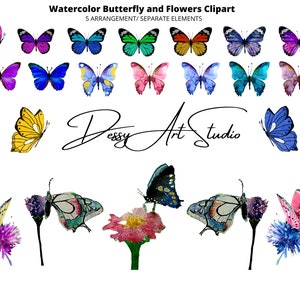 Butterfly Clipart PNG, акварел Butterfly and Flowers Clipart, Butterfly Bundle Illustrations, Instant Download