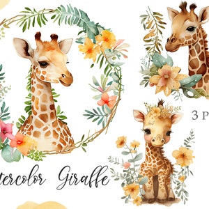 Watercolor giraffe clipart, baby shower, Giraffe clip art, nursery safari animals, tropical PNG Sublimation Design digital instant download