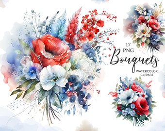 Watercolor Bouquets Clipart, Wedding bouquets, Flowers clipart, Instant download, PNG