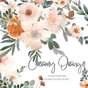 Watercolor Boho Flowers Clipart Hand Painted Watercolor Creamy Orange Flower Clip Art Fall Spring Summer Wedding, PNG