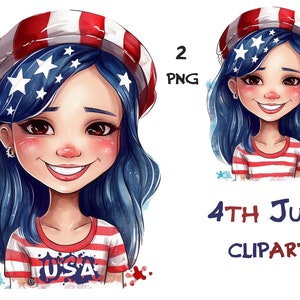 Patriotic Girl, 4th of July Clipart, USA Independence Day, Patriotic Clipart, Sublimation, Planner stickers, Instant download, PNG