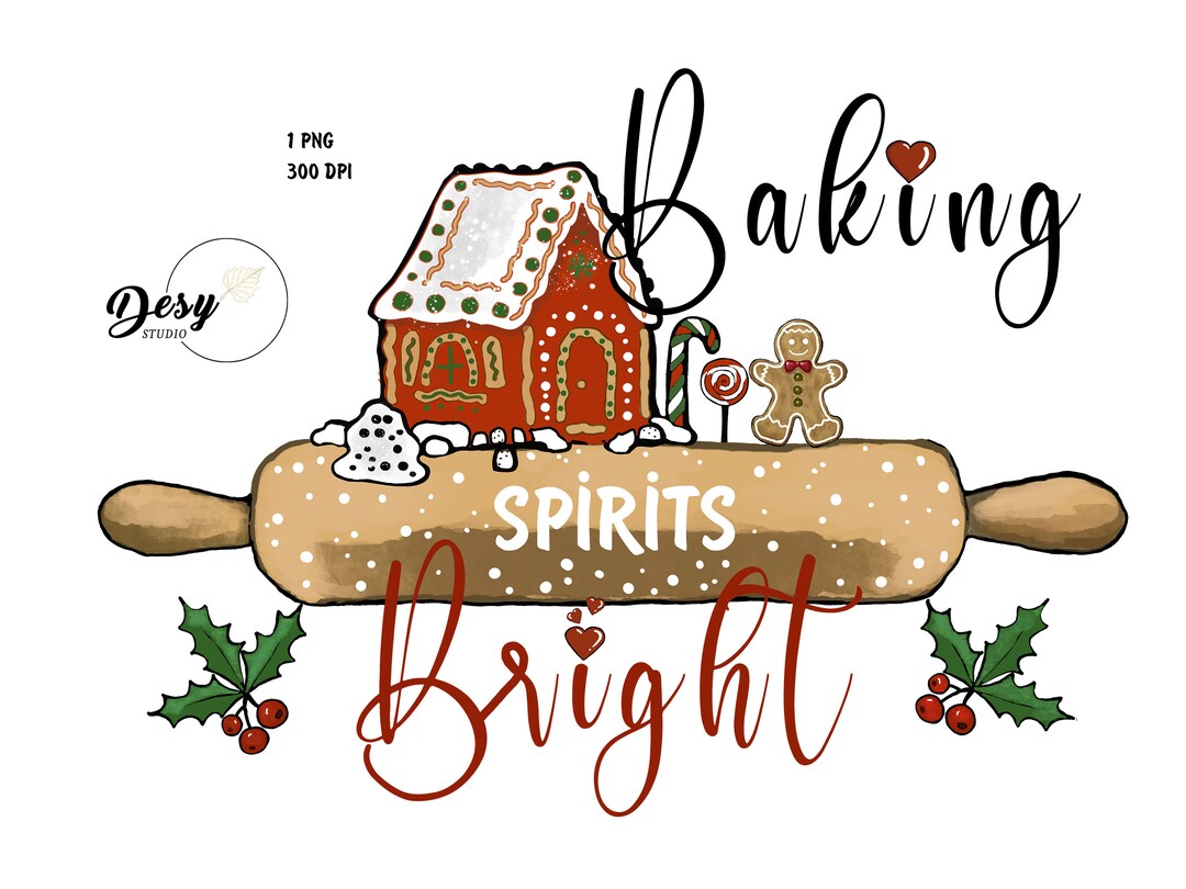 Christmas Clip Art, Baking Spirits Bright, PNG, Christmas, Instant