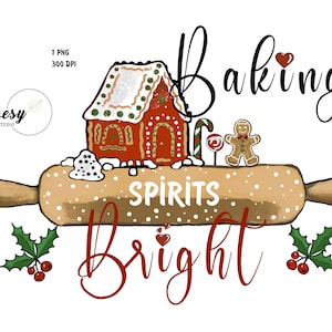 Christmas clip art, Baking spirits bright, PNG, Christmas, Instant download