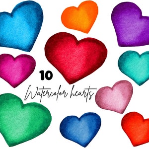 Watercolor clipart for Valentine&#39;s Day,hearts clipart,hand-drawn graphics,elements of Valentine&#39;s Day,instant download,digital clipart PNG
