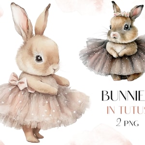 Coelhinhos fofos em tutus, Coelhinhos clipart, Decoração de berçário, Berçário PNG, Download instantâneo, PNG