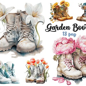 Watercolor Floral Boots Clipart, Spring Garden Clipart, Boho flowers, Instant download, PNG, Desita