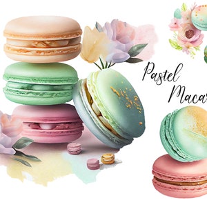 Macarons aquarela pastel clipart, doces clipart, download instantâneo, PNG