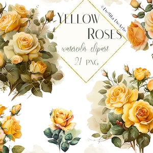 Watercolor Yellow Roses Clipart, Roses clipart, Wedding, Invitations, Watercolor, Instant download, PNG