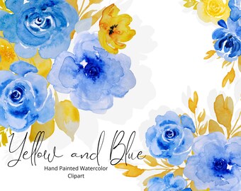 Yellow Blue Watercolor Flowers Clipart Wedding Clips Summer Floral Clipart Arrangements Bouquets Watercolor Digital Bridal PNG