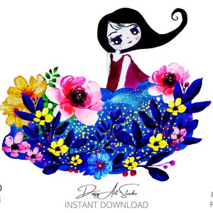 Woodland Fairy Clipart, fairy png,Clipart for girls little Fairy, Stickers, girl's watercolor illustration, instant download