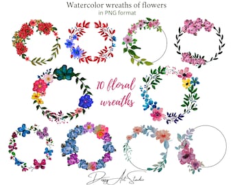 10 Blumenkränze, florale PNG, Vintage Kranz Rahmen, Instant Download, Blumenkränze Clipart, Hochzeitstag