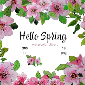 Watercolor floral clipart, Bouquets, Wedding, Flowers, leaf, branch,PNG, Instant Download