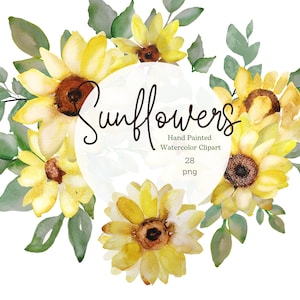 Sunflowers clipart watercolor floral clipart sunflowers individual elements and bouquets arrangements summer, clipart wedding clip PNG