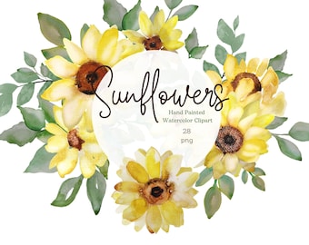Sonnenblumen Clipart Aquarell Blumen Clipart Sonnenblumen individuelle Elemente und Sträuße Arrangements Sommer, Clipart Hochzeit Clip PNG